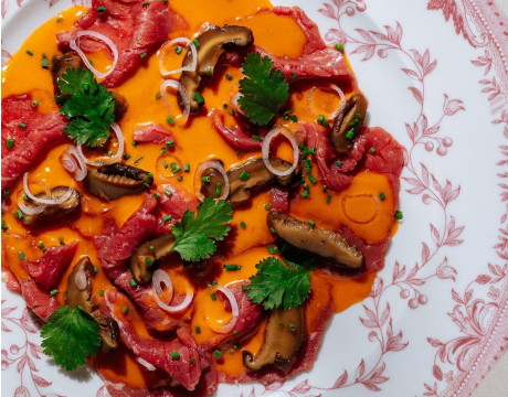 Beef Carpaccio with Shiitake and Kimchi Sauce